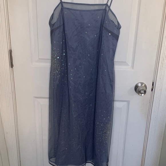 Express Dresses & Skirts - Y2K Express Blue Sheer Spaghetti-Strap Midi Dress with Sequin Accents